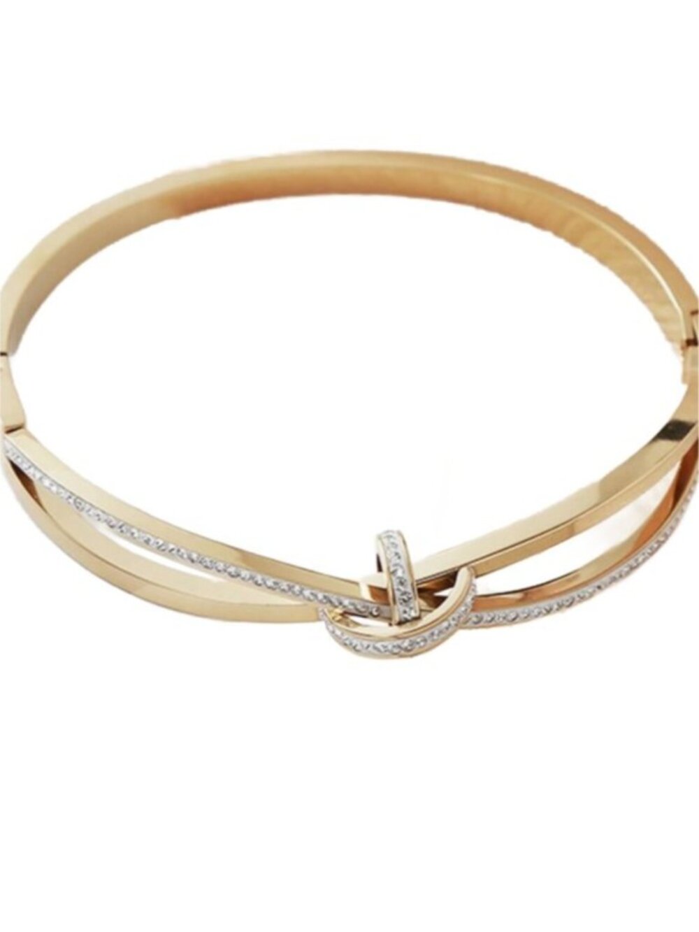 Minimalist 18K Gold Plated Knot Cross Diammondette Bangle Hinge Bracelet